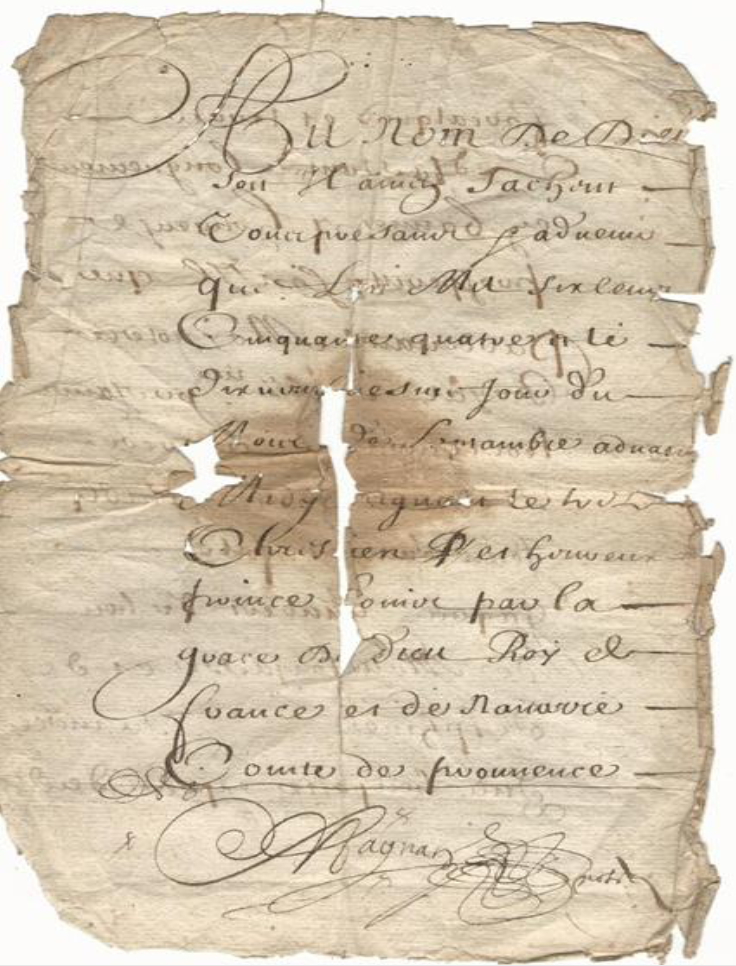 Quelle histoire…! Testament de Jacques Gaubert à sa femme et à ses enfants, nous sommes le 19 septembre 1654